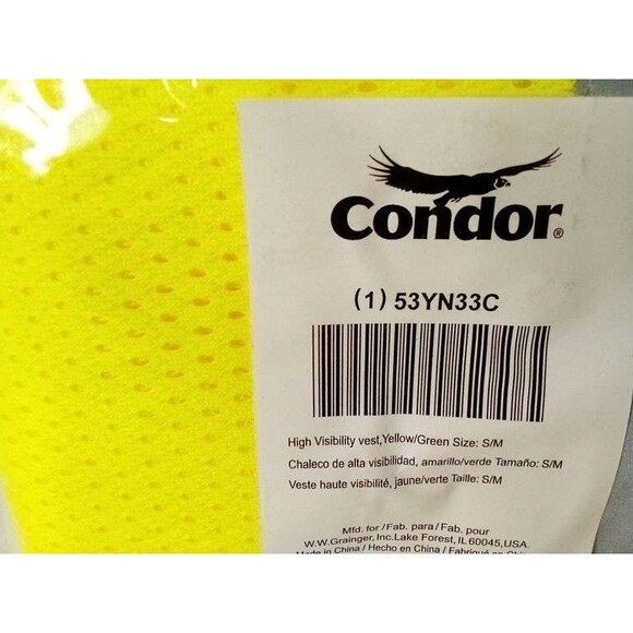 CONDOR High-Visibility Vest – Lime ANSI Class 2 S/M, Mesh, Hook-and-Loop, NWT - Picture 6 of 6